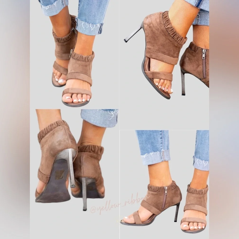 🆕 Taupe Vegan Suede Peeptoe Booties